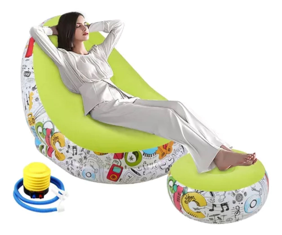 CDMX Sillón inflable Portátil 2 en 1  incluye reposapiés, sencillo, cómodo y facil de guardar