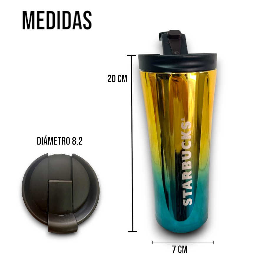 CDMX - TAZA TERMICA STARBCUKS DISEÑO DEGRADADO METALICO 500ML